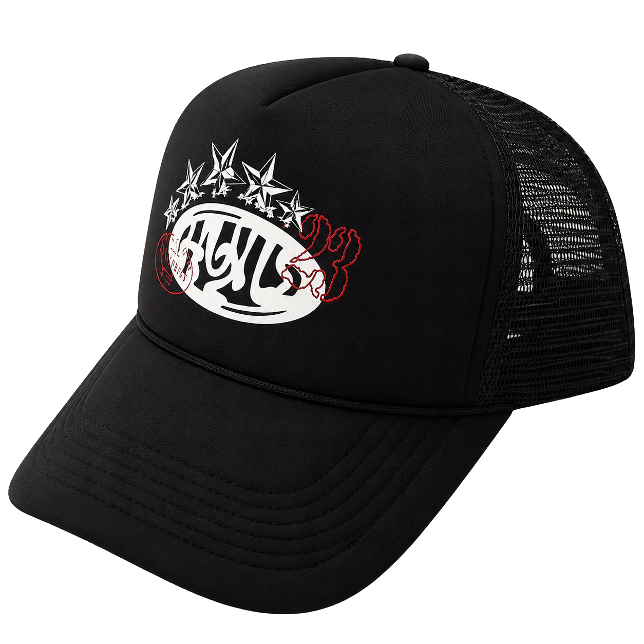 HUSTLER TRUCKER HAT [RED & BLACK]