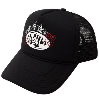 HUSTLER TRUCKER HAT [RED & BLACK]